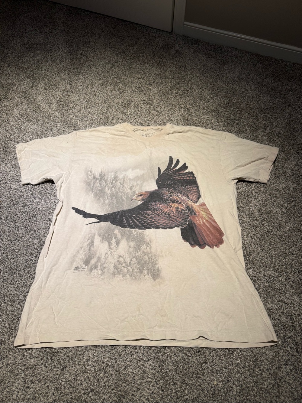 The Mountain Cream T-Shirt with Soaring Hawk Graphic